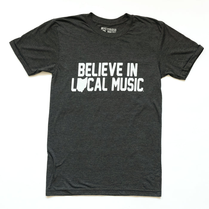 Believe In Local Music Mysterioso Rock Tee Heather Charcoal Screen Printed  T-Shirt