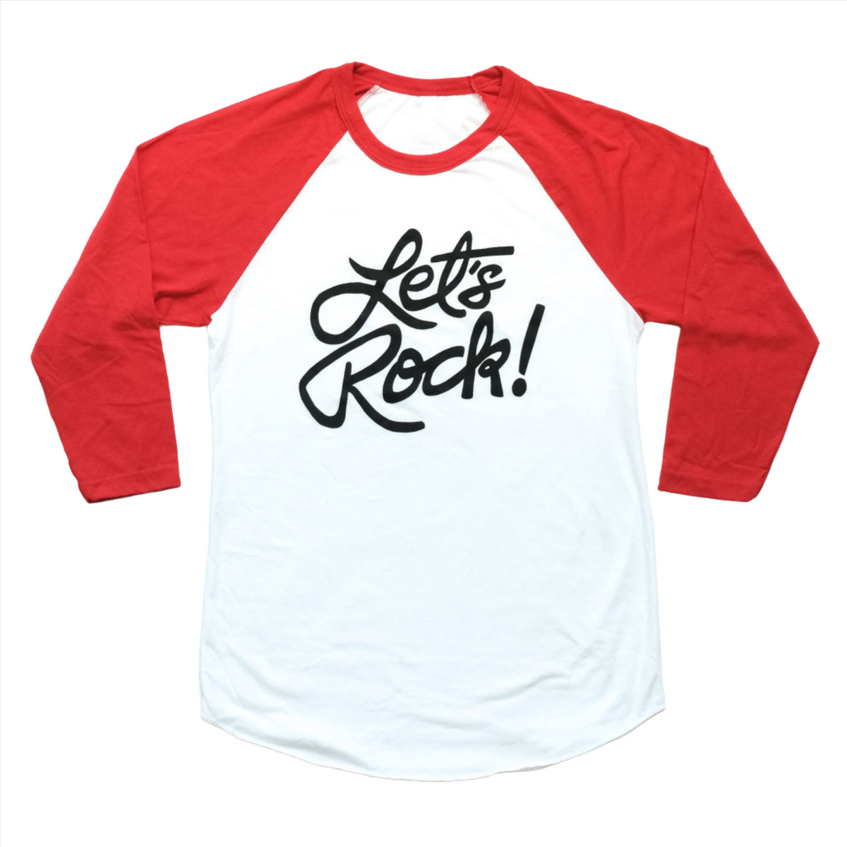 Let's Rock DESIGN White with Red 3/4 Unisex Raglan T-Shirt Rock Tee Mysterioso Rock Art Twin Peaks