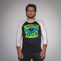 Nostalgia Is An Illusion Rock Black/White 3/4 Sleeve Raglan T-Shirt byMysterioso Rock Art Model Adam Hernandez Art