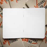 Visions & Mindstorms titled Pocket Journal from Mysterioso Rock Art, Detail Opened showing Blank Journal interior