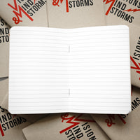 Visions & Mindstorms titled Pocket Journal from Mysterioso Rock Art, Detail Opened showing Lined Journal interior