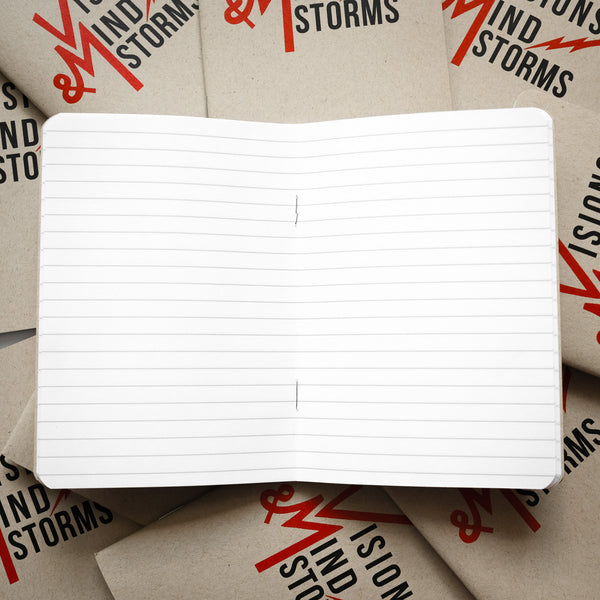 Visions & Mindstorms titled Pocket Journal from Mysterioso Rock Art, Detail Opened showing Lined Journal interior